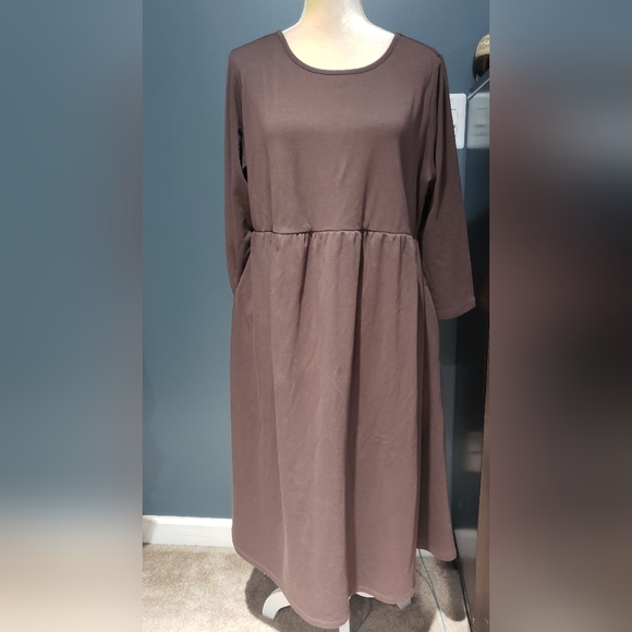 Isabel Maternity Chocolate Brown 3/4 Sleeve Pocketed Dress Sz XL - Picture 2 of 10